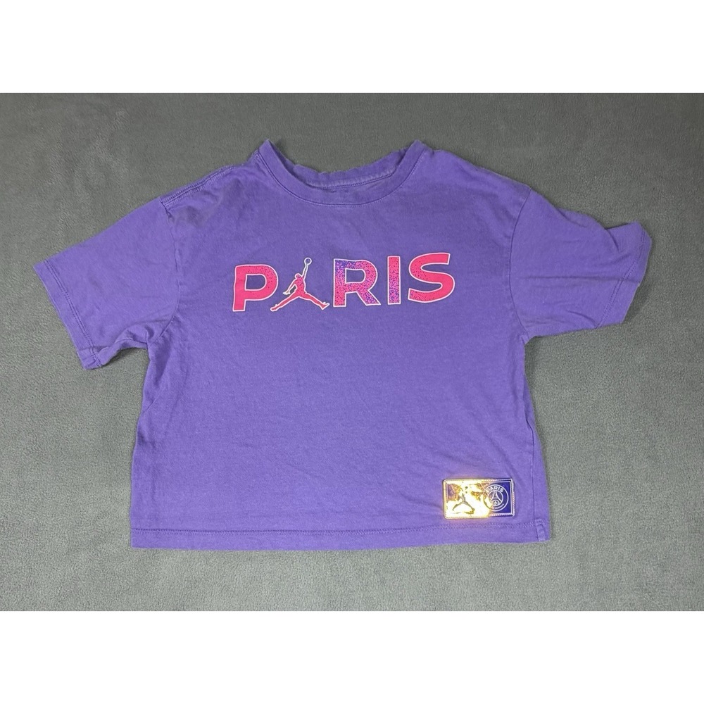 Jordan Paris Purple Shirt Girls M 10-12 Yrs Spellout Cropped Tee